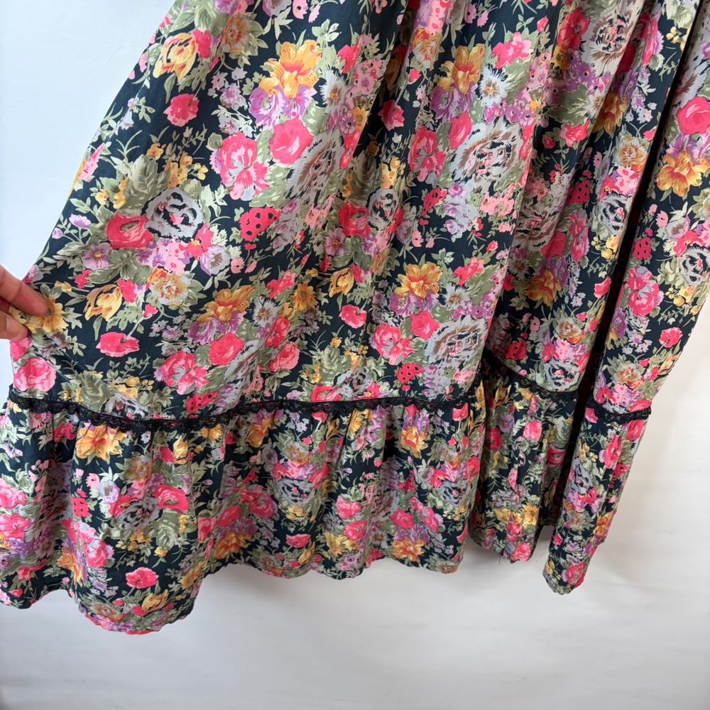 Starina Vintage Floral Midi Dress Womens Medium Cotton Lace Trim Pockets Boho - Picture 6 of 9